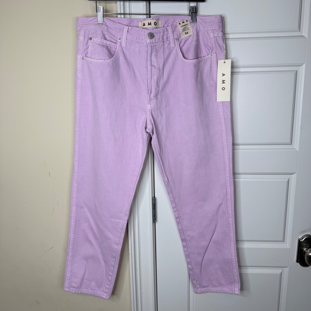 AMO Tomboy Crop Pant Women 32 Lilac Relaxed Tapered Jeans Anthropologie, NWT